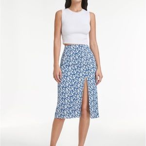 High waisted light floral midi slit skirt